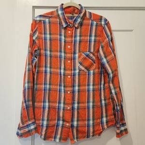 Uniqlo Orange Plaid Cotton Button up Shirt Size L